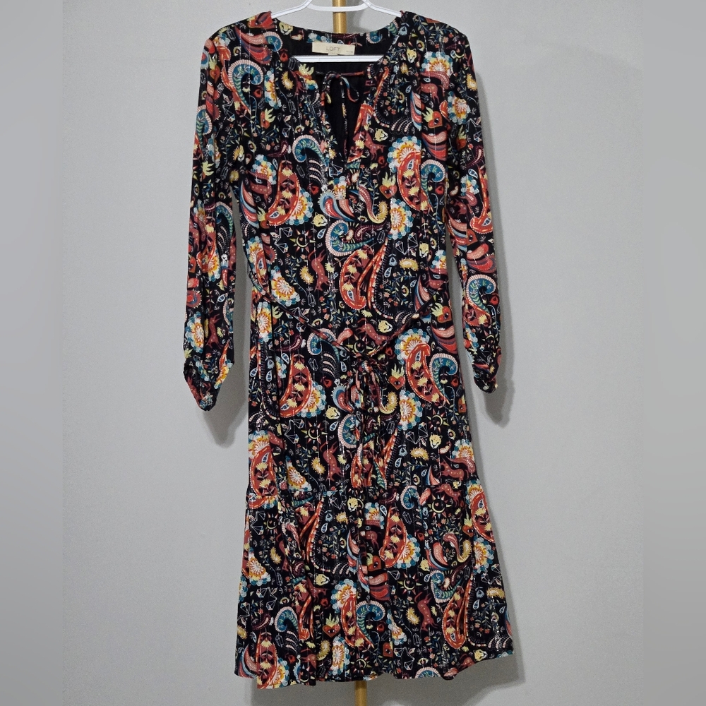LOFT Shimmer Paisley Tie Neck Midi Dress Size SP